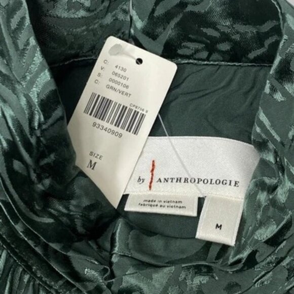 NEW ANTHROPOLOGIE Maxi Dress Green Size M Jacquard High Neck Balloon Sleeve - Picture 3 of 11